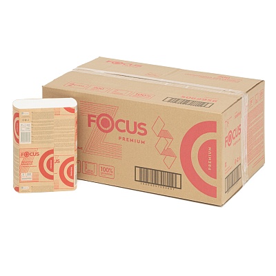 Полотенца бумажные в листах 24х20см Focus Premium 2х слойные, Z сложение, H2, 200 шт. 5069956 (х1/12) [упаковка]