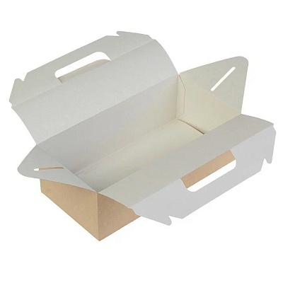 Упаковка для кондитерских изделий 288х142х70мм BOX WITH HANDLE M С ручками цвет Крафт OSQ (х225)